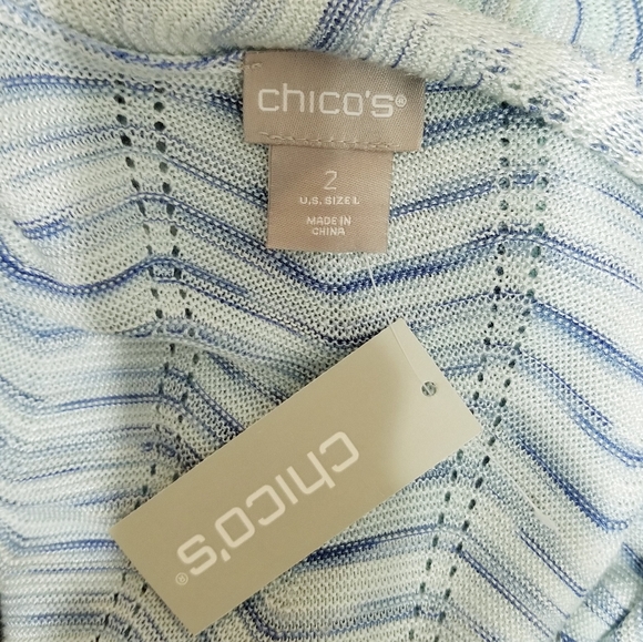 Chico's Turquoise Blue Wavy Stripe Open Front Cardigan Duster Sz 2/Lrg NWT - Picture 8 of 15